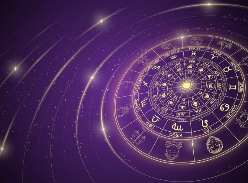 Wheel,Of,Twelve-sign,Of,Zodiac,,Star,Trail,,Glowing,Ray,Of